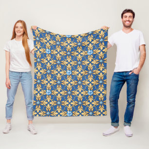 Couverture Polaire Motif doré sans couture avec pierres bleues 1