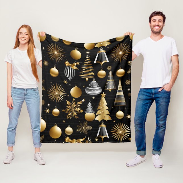 Couverture Polaire Motif D'Ornements De Vacances Argent Et Or (En situation)