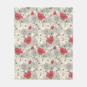 Couverture Polaire Motif du jardin de fleurs de pavot