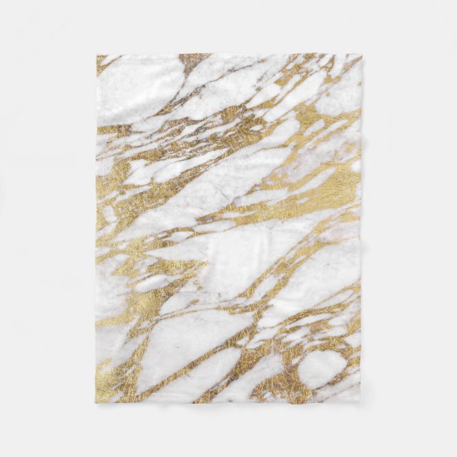 Couverture Polaire Motif élégant chic de marbre de blanc et d'or (Devant)