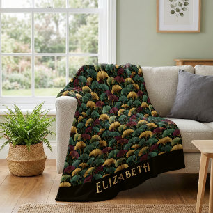 Couverture Polaire Motif élégant de Ginkgo Monogramme de nom Tons de