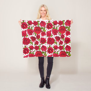 Couverture Polaire Motif Élégant de Roses Florales Rouges et Roses Fo