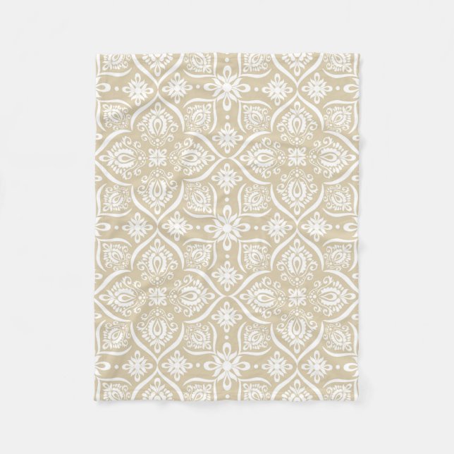 Couverture Polaire Motif élégant | Tan de damassé et blanc (Devant)