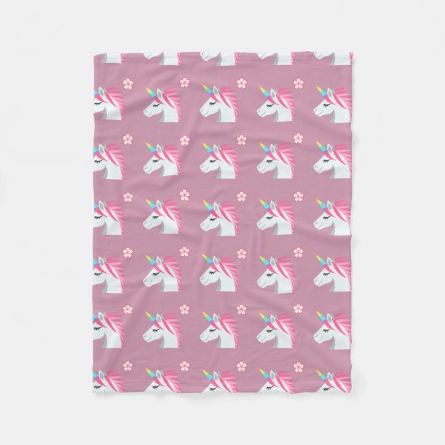 Couverture Polaire Motif Emoji Fleur Unicorne Rose Cute Girl (Devant)