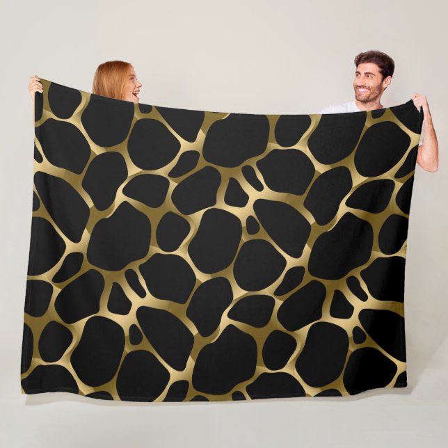 Couverture Polaire Motif Empreinte de léopard Black & Gold (En situation)