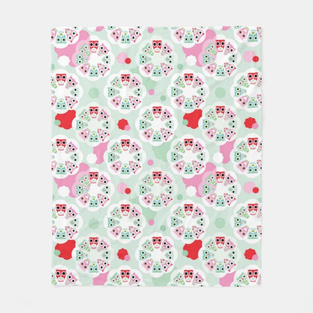 Couverture Polaire motif en pastel d'arrière - plan de hibou de fleur (Devant)