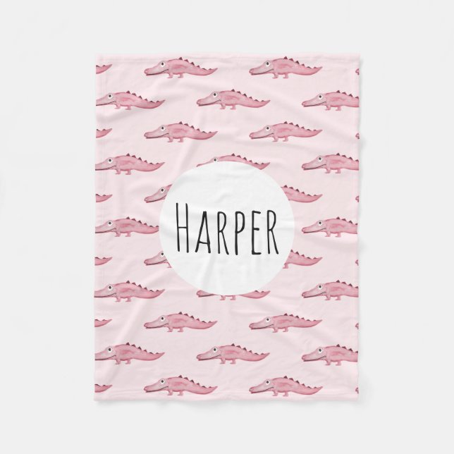 Couverture Polaire Motif et nom du crocodile du Safari rose et mignon (Devant)