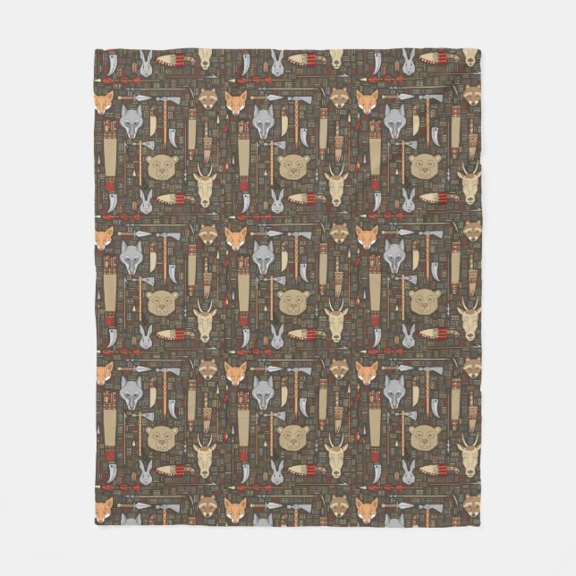 Couverture Polaire Motif ethnique de chasse (Devant)