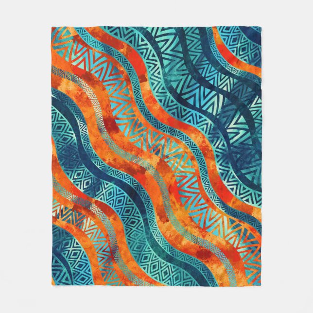 Couverture Polaire Motif ethnique tribal onduleux de Boho (Devant)