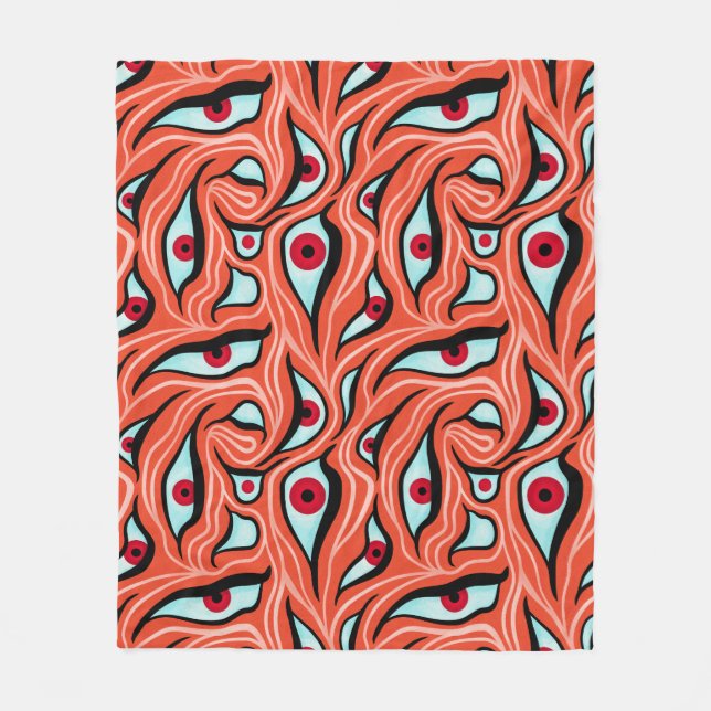 Couverture Polaire Motif Evil Eyes - Abstrait Red Eyes sur Orange (Devant)