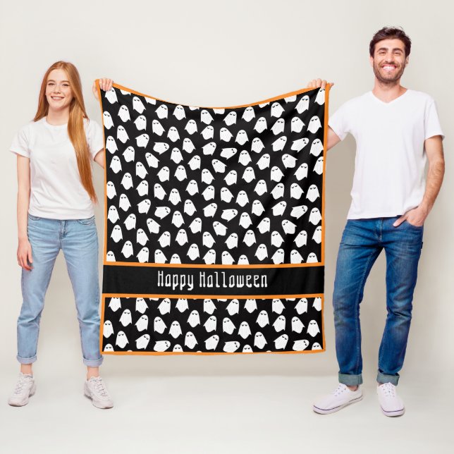 Couverture Polaire Motif fantôme Halloween Black Orange Fun (En situation)