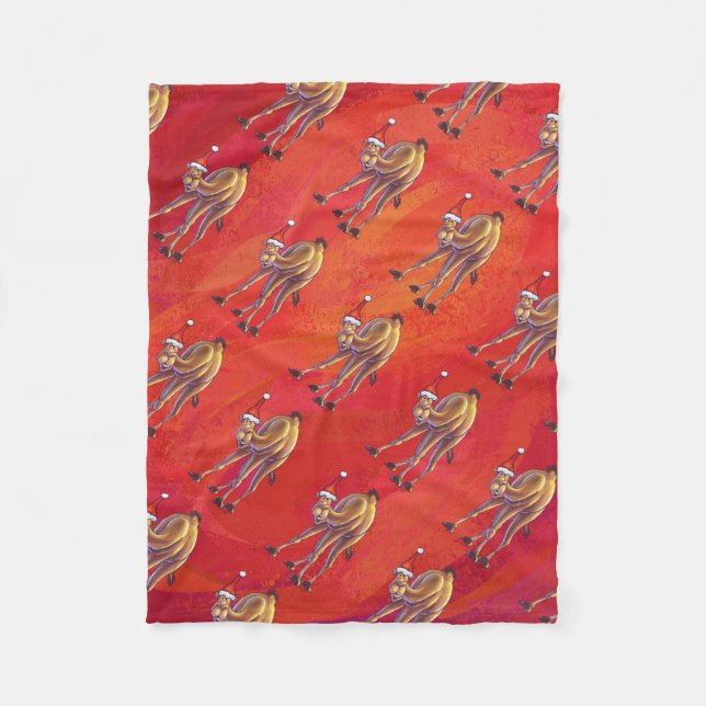 Couverture Polaire Motif Festif Camel En Rouge (Devant)