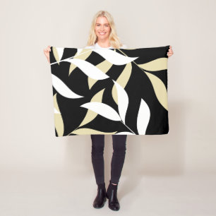 Couverture Polaire Motif feuille beige et blanc