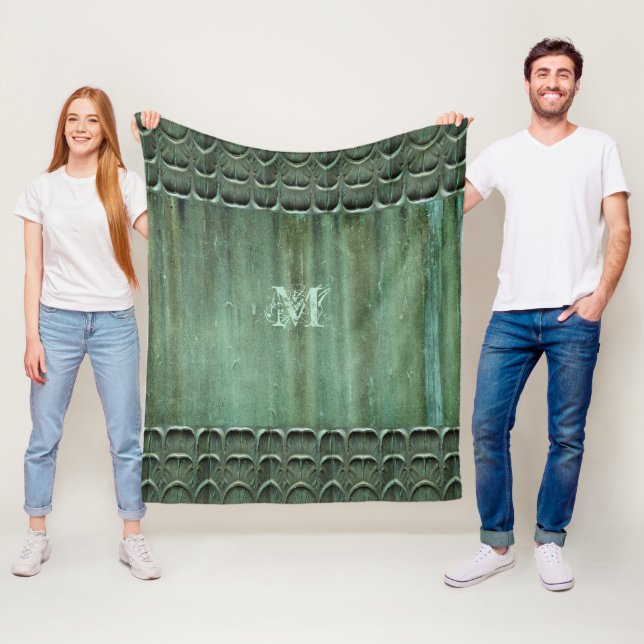 Couverture Polaire Motif feuille de bronze verdigris (En situation)