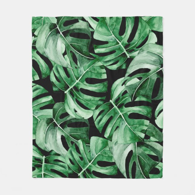 Couverture Polaire Motif feuille Monstera (Devant)