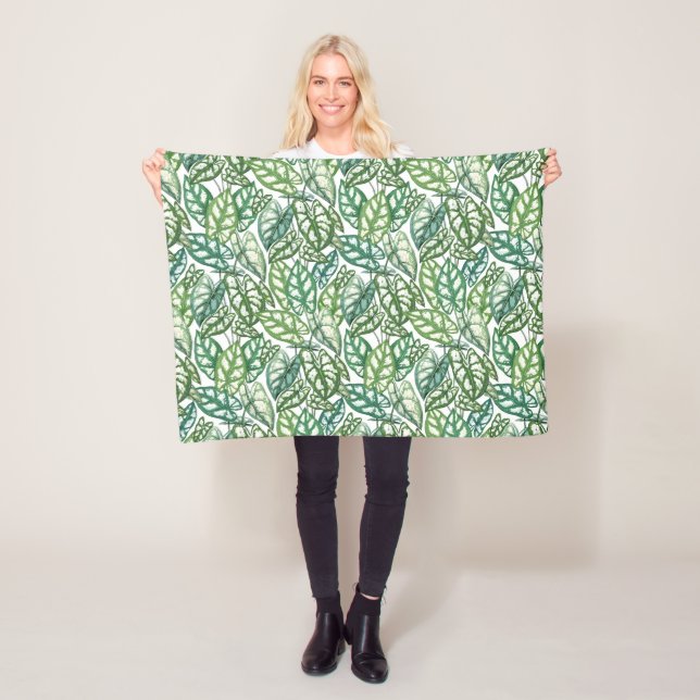 Couverture Polaire Motif Feuille vert tropical (En situation)