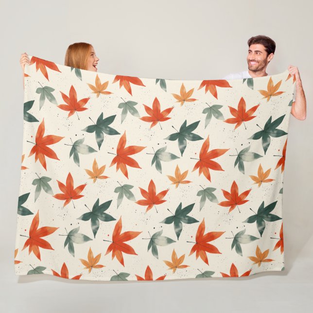 Couverture Polaire Motif Feuilles d'automne (En situation)