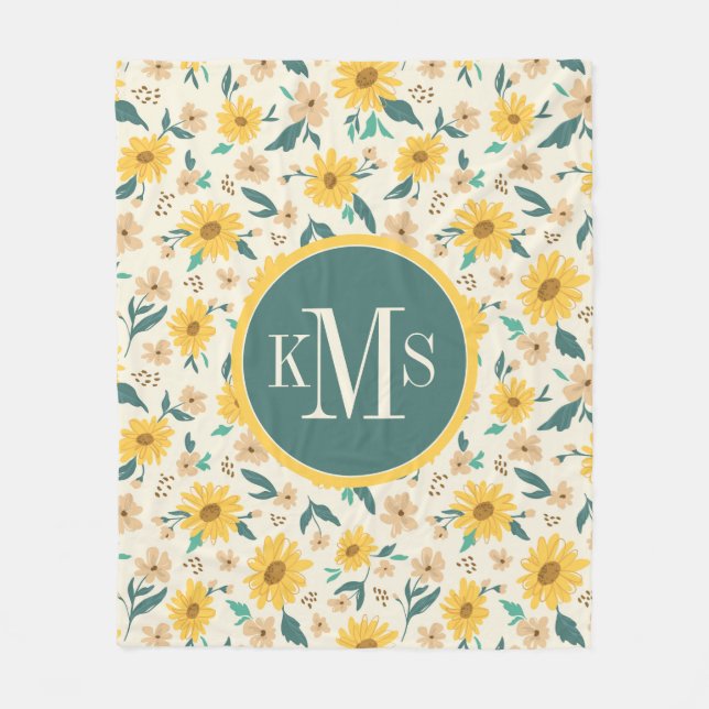 Couverture Polaire Motif Fleur de marguerite jaune (Devant)