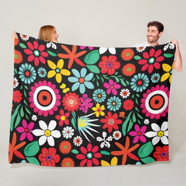 Couverture Polaire Motif fleur sauvage rétro (En situation)