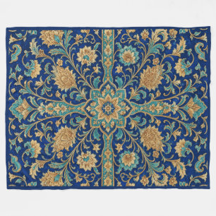 Couverture Polaire Motif floral arabesque persan bleu royal 