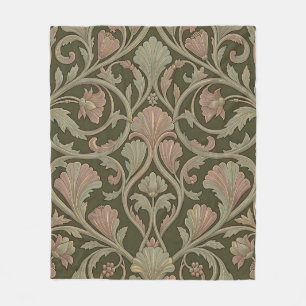 Couverture Polaire Motif floral Art Nouveau vert foncé rose vintage