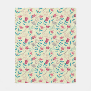 Couverture Polaire Motif floral avec des chats de bande dessinée