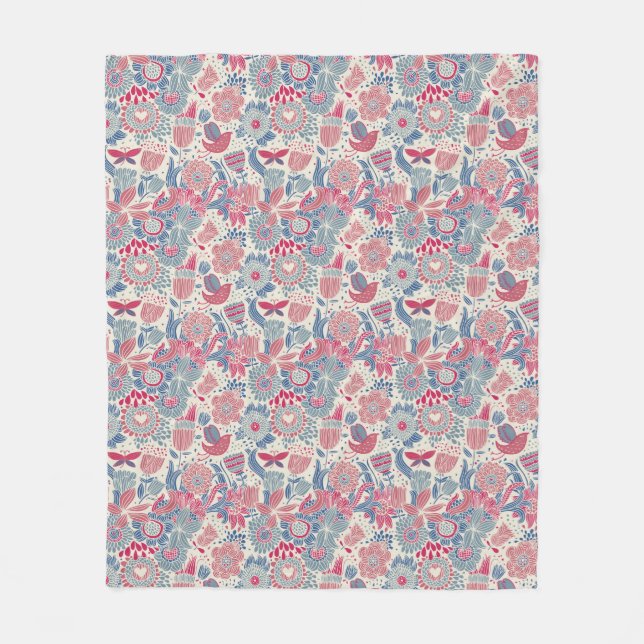 Couverture Polaire Motif floral avec l'oiseau et le papillon (Devant)