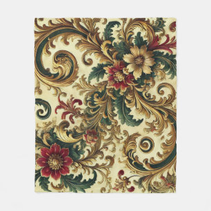 Couverture Polaire Motif floral baroque avec or, rouge, vert A