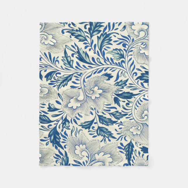 Couverture Polaire Motif Floral bleu Antique Design asiatique (Devant)