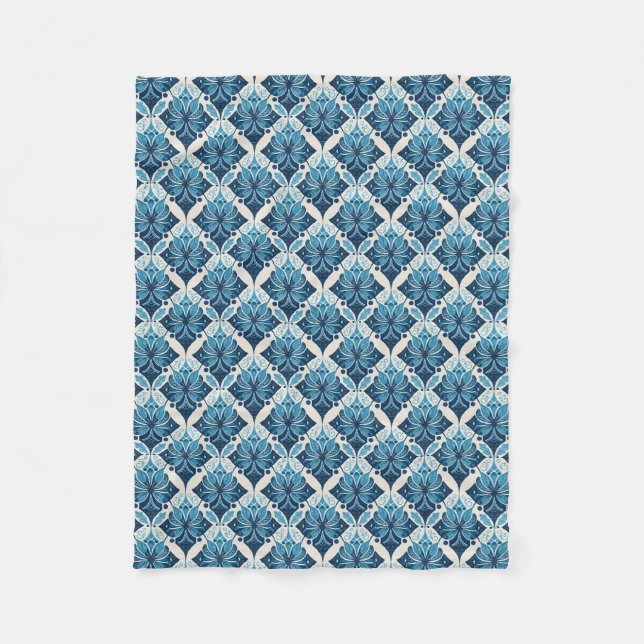 Couverture Polaire Motif floral boho élégant en bleu (Devant)
