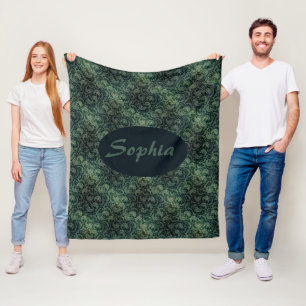 Couverture Polaire Motif floral damassé vert élégant vintage