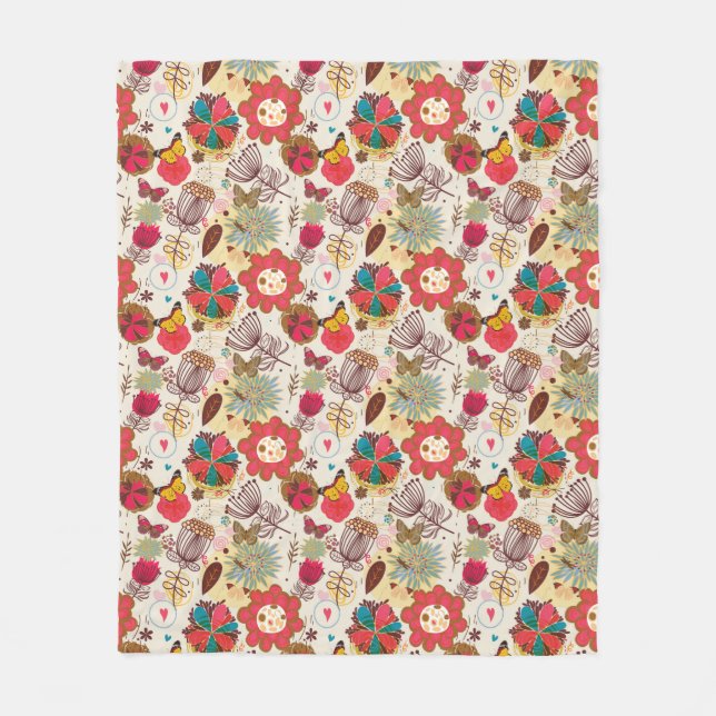 Couverture Polaire Motif floral dans le rétro style 4 (Devant)