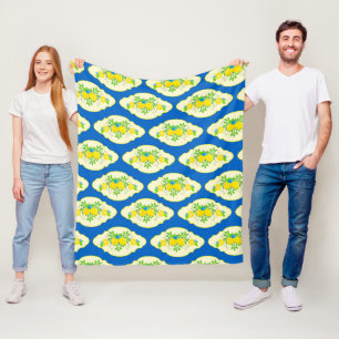 Couverture Polaire Motif floral de citrons bleus et jaunes ensoleillé