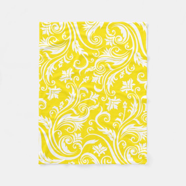 Couverture Polaire Motif floral de damassé jaune citron (Devant)