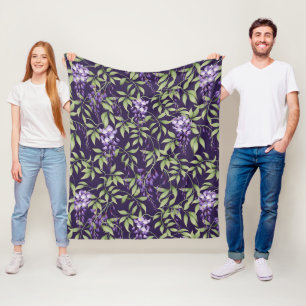 Couverture Polaire Motif floral de feuilles vertes et de glycine