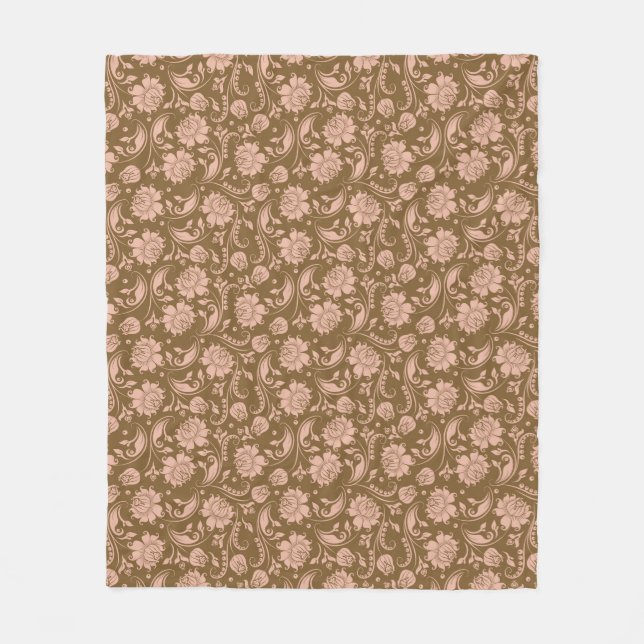 Couverture Polaire Motif floral de rose et de brun (Devant)
