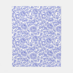 Couverture Polaire Motif floral de toile française bleue