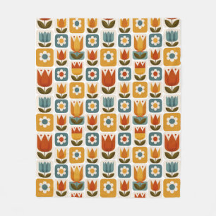 Couverture Polaire Motif floral de tulipe scandinave rétro