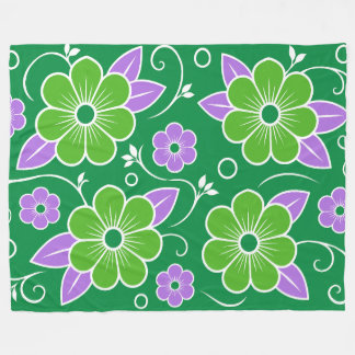 Couverture Polaire Motif floral décoratif vert et violet