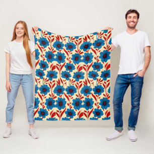 Couverture Polaire Motif floral élégant avec des fleurs bleues vibran