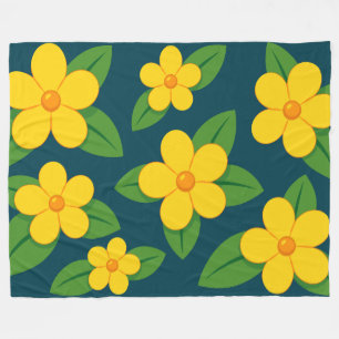Couverture Polaire Motif floral jaune vif avec feuilles vertes