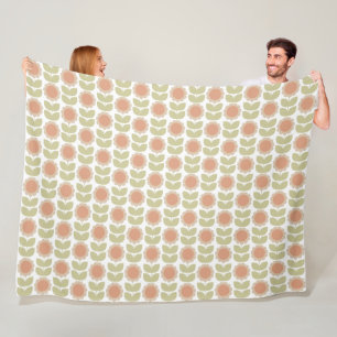 Couverture Polaire Motif floral rétro rose pastel du milieu du siècle