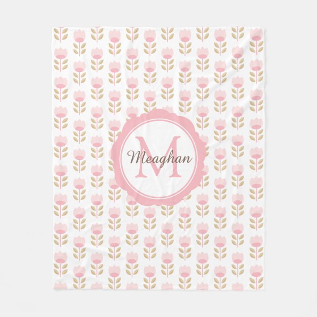 Couverture Polaire Motif floral rose rose monogramme (Devant)