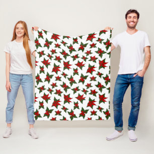 Couverture Polaire Motif floral rouge de poinsettia de Noël