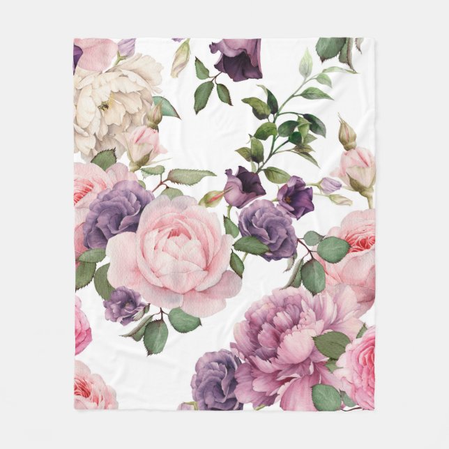 Couverture Polaire Motif floral sans couture avec roses, aquarelle. p (Devant)