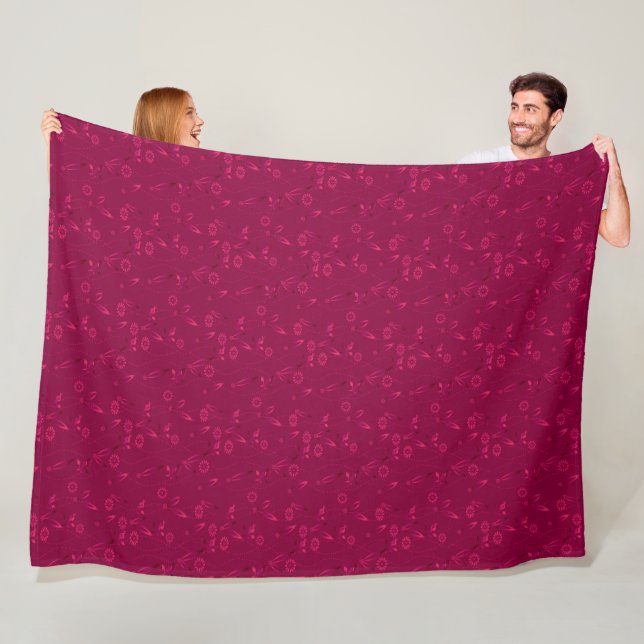 Couverture Polaire Motif floral simple rétro rouge (En situation)