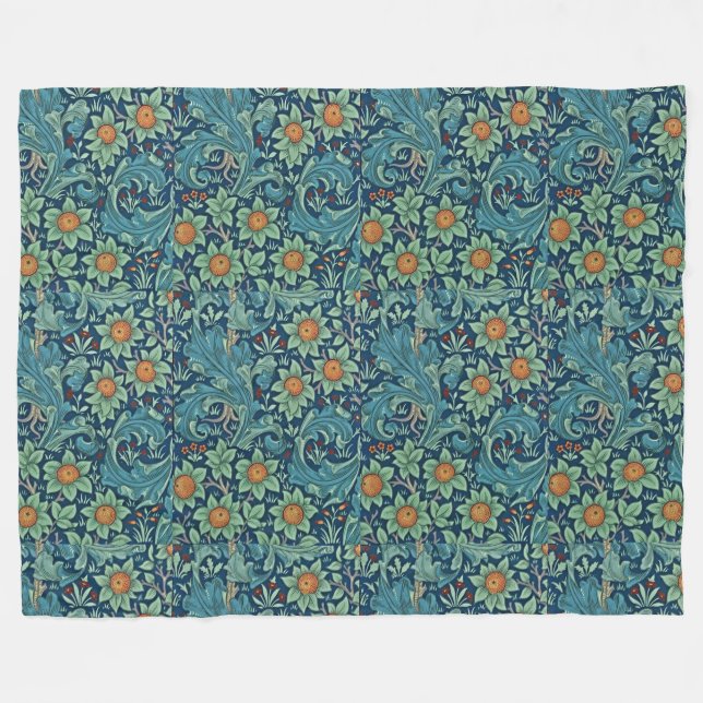Couverture Polaire Motif floral William Morris Rouge Jaune bleu vert (Devant (Horizontal))