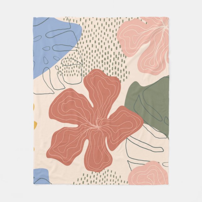 Couverture Polaire Motif fluide floral dessiné à la main, collage cré (Devant)