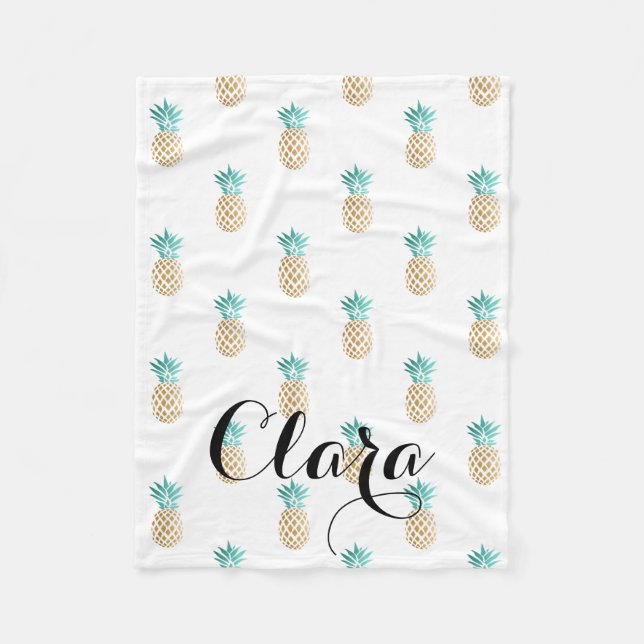 Couverture Polaire motif frais tropical d'ananas d'or de faux d'été