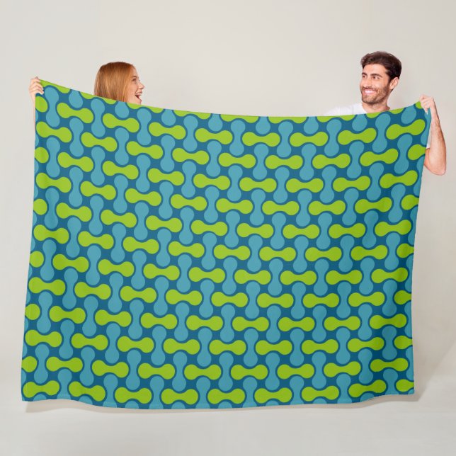Couverture Polaire Motif géométrique Abstrait rétro en bleu et vert (En situation)